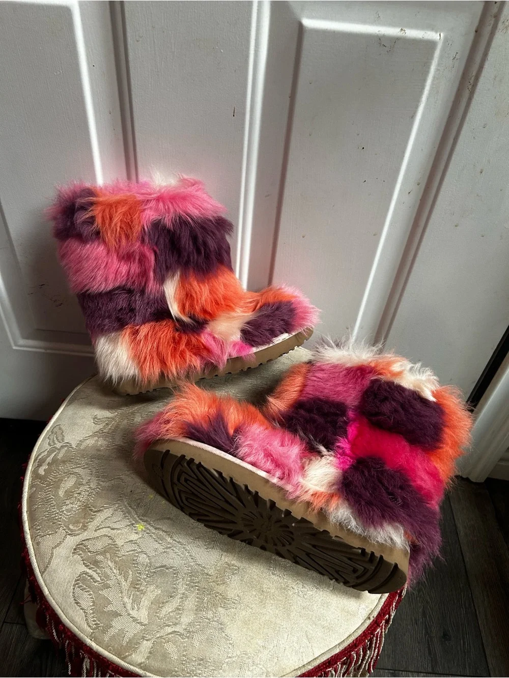 UGG Multicolor Shag it Crazy in Sunkiss Patch work Boots Sz 7